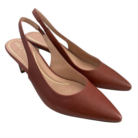 ColeHaan Office Brown Leather Vandam 65 Slingback Pointed Toe Pumps 2.5"Heel-6.5 - Picture 2 of 6